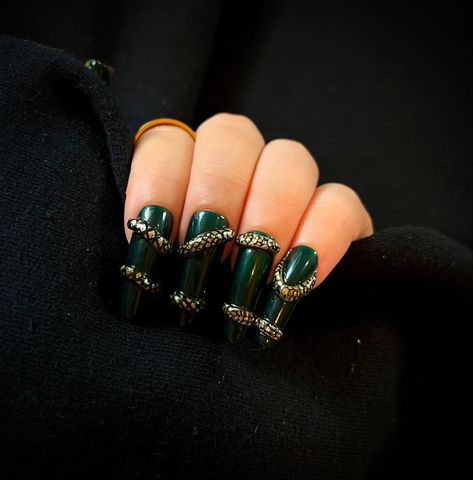 🐍 🐍 - -products from @modelones @rosalindnailpolish - -#customnails #naildesign #nailart #snakenails #metallicnails #slytherinnails #3dnails Silver Metallic Nails, Snake Nails, Acrylic Press On Nails, Metallic Nails, Hard Gel, The Snake, Nail Sizes, 3d Nails, French Manicure