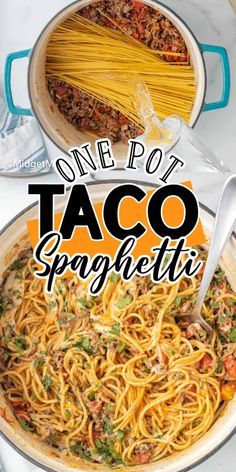 One-Pot Taco Spaghetti. All the flavors you love about tacos in a one pot easy to make Mexican pasta casserole. Done in under 30 minutes this Taco Pasta is the perfect weeknight dinner! Mexican Pasta Casserole, Spaghetti Taco, One Pot Taco Spaghetti, Taco Spaghetti Recipe, Cheesy Pasta Recipes, Mexican Pasta, Spaghetti Ingredients, Spaghetti Recipes Easy, Pumpkin Bundt