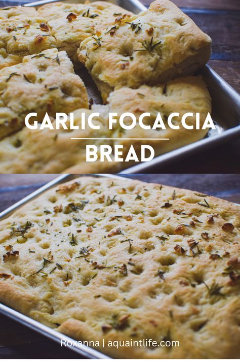 Garlic Focaccia Bread - A Quaint Life Simple Breads, Garlic Focaccia Bread, Bread Balls, Garlic Focaccia, Cinnamon Raisin Bread Recipe, Yeast Packet, Knead Bread Recipe, Tasty Bread Recipe, Breakfast Bread Recipes