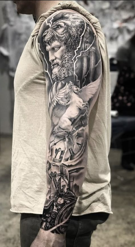 Hercules Tattoo, Greek God Tattoo, Mangas Tattoo, Gladiator Tattoo, Poseidon Tattoo, Zeus Tattoo, Spartan Tattoo, Greek Mythology Tattoos, God Tattoos