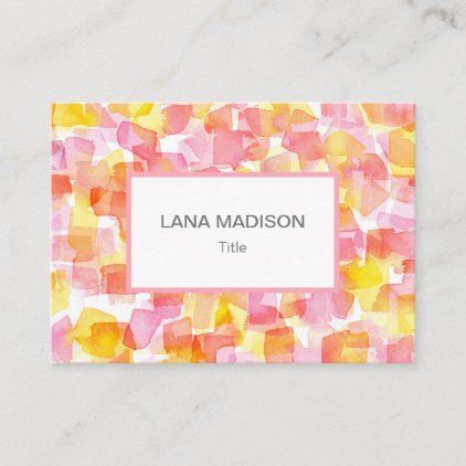 Peach Pink Yellow Watercolor Abstract Business Card Watercolor Business Cards, Yellow Watercolor, Watercolor Abstract, Personal Business Cards, Candy Jars, Card Inspiration, Peach Pink, Abstract Watercolor, Pink Grey