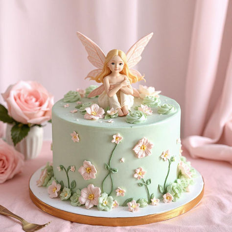 Fairy Cakes For Girls Birthday, Simple Fairy Cake, Fairytale Birthday Cake, Cakes For Baby Girl, Fairy Cake Ideas, Enchanted Cake, Fairy Birthday Cake, Woodland Fairy Party, Fairytale Birthday