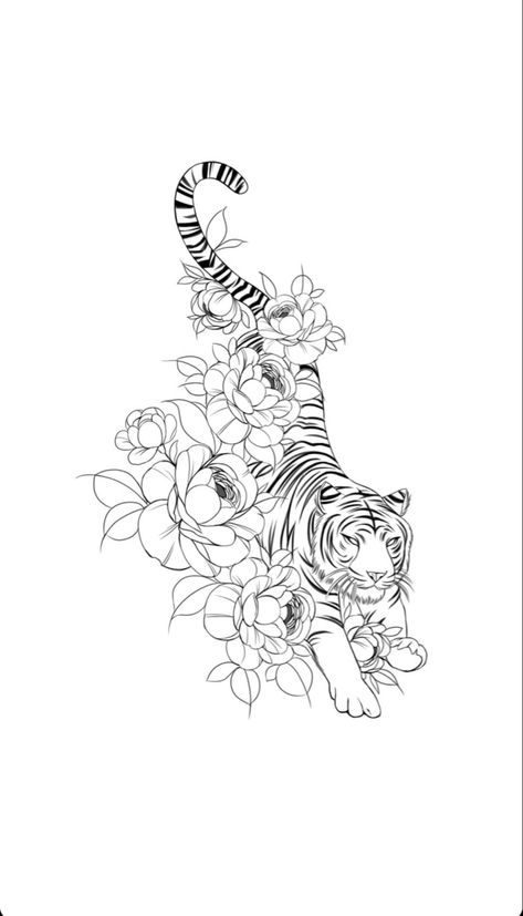 Full Body Lion Tattoo Design, Pretty Tiger Tattoo, Arm Tattoos For Women Tiger, Tiger Foot Tattoo, Tattoo For Thigh For Women, Women Tattoo Designs Drawings, Big Rib Tattoos For Women, Chest Tattoo Woman, Tiger With Flowers Tattoo