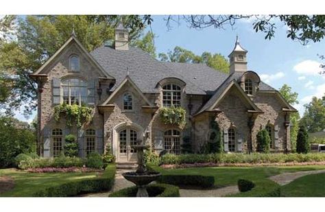 Front Elevation Country Chateau, Chateau House, French Country House Plans, Large House, House Luxury, Luxury House Plans, French Chateau, Country House Plans, French Country House