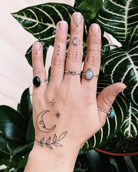 Witchy Tattoos Simple, Witchy Hand Tattoos, Vibe Tattoos, Witchy Finger Tattoos, Left Hand Tattoo, Witchy Designs, Simple Hand Tattoos, Dinosaur Tattoo, Think Tattoo