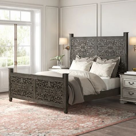 Harleen Solid Wood Low Profile Standard Bed Carved Headboard, Buena Park, Kelly Clarkson Home, Bed Wood, Sleigh Bed, Solid Wood Platform Bed, Standard Bed, Wayfair Furniture, Sleigh Beds