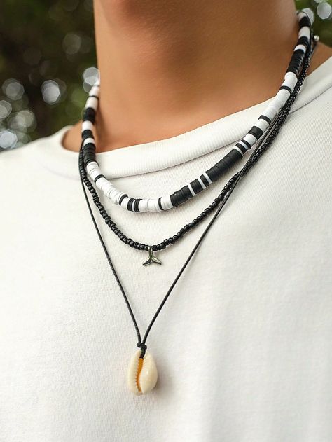 Vintage Bohemian Vacation Style Metal Mermaid Tail & Shell Pendant Necklace https://whispers-in-the-wind.com/discover-the-latest-mens-accessory-trends-for-2024/?stainless-steel-18k-gold-plated-cross-pendant-necklace-with-fashionable-simple-rope-chain Marine Jewelry, Polymer Clay Beaded Necklace, Surf Necklace, Clay Bead Necklace, Bead Chain Necklace, Chain Necklace For Men, Puka Shell Necklace, Seashell Pendants, Soft Clay