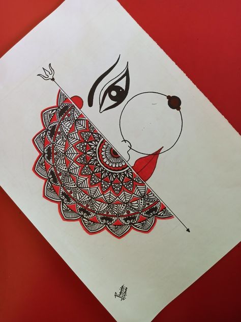 Durga Devi Mandala Art, God Doodles, Gods Drawing, Half Mandala, Kids Canvas Art, Easy Mandala Drawing, Durga Painting, Boho Art Drawings, Pencil Sketch Images