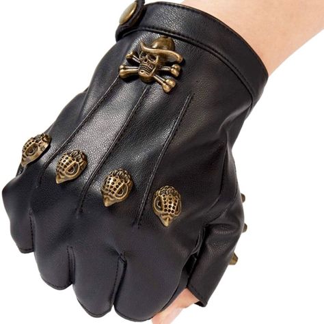 Leather Steampunk Design Fingerless Gloves. One Size Fits Most. Quality Leather, Bronze Eagles, Skulls & Rivets. Charms Are Mounted Onto The Glove So They Won't Fall Off. Men Or Women Leather And Silver Jewelry, Fantasy Gloves, Cool Gloves, Gloves Steampunk, Goth Gloves, Skull Gloves, Steampunk Gloves, Gloves Aesthetic, Fancy Gloves