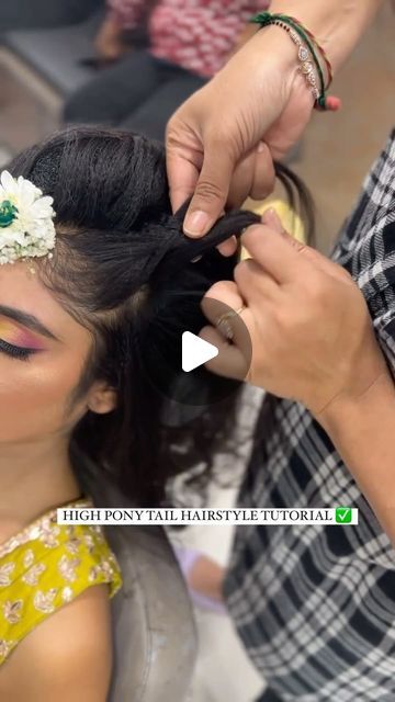 Maangtika Hairstyle Open Hair, Lehanga Hair Styles, High Ponytail Hairstyles With Braids, Braid With Scarf, High Ponytail Hairstyle, Hairstyles For Beginners, High Ponytail Braid, Ponytail Hairstyles Tutorial, Pony Hairstyles