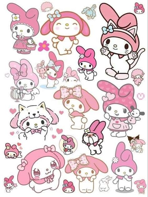 Sanrio Stickers Aesthetic, Hello Kitty Aesthetic Stickers, Cute Sanrio Stickers, My Melody Stickers, Hello Kitty Stickers, Hello Kitty Printables, Cute Easy Doodles, Stickers Kawaii, Hello Kit