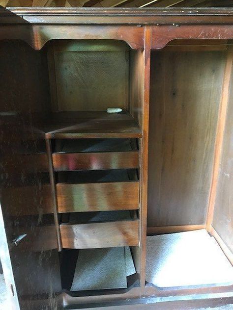 Refinished Antique Wardrobe Refinished Wardrobe, Antique Wardrobe Makeover, Antique Wardrobe, Wardrobe Makeover, Basement, Bookcase, Shelves, Wardrobe, Furniture