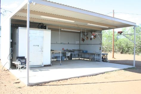 Hunting Property Ideas, Deer Processing Room, Deer Processing Business, Deer Cleaning Station, Game Cleaning Station, Fish Cleaning Station Ideas, Butchering Station, Deer Processing, Shipping Container Sheds