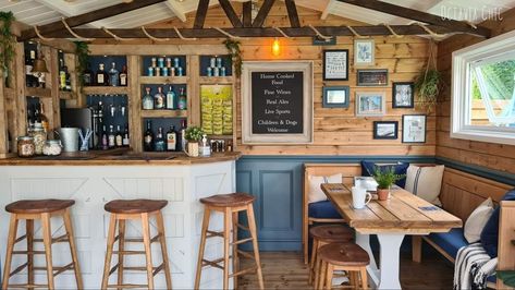 Garage Bar Conversion Ideas, Garage Bar Decor Ideas, Shed Turned Into Bar, Garden Cabin Interior, Small Shed Bar Ideas, She Shed Bar Ideas, Garden Pub Shed Pool Table, Pub Shed Interior Ideas, Small Pub Shed Ideas