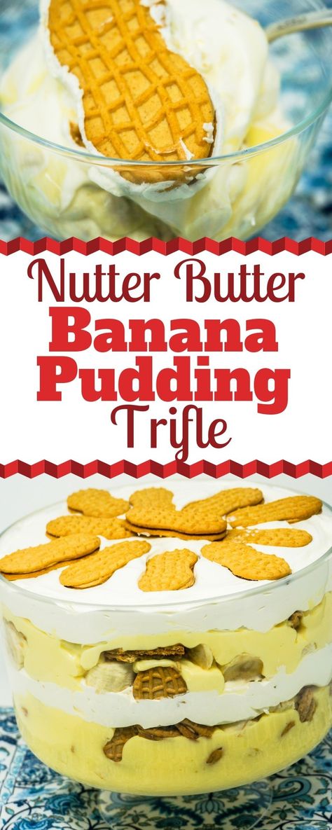 Nutter Butter Banana Pudding Trifle is a great alternative to traditional banana pudding. The addition of the sour cream in the pudding and the Extra Creamy Cool Whip make this trifle recipe extra rich and delicious while the Nutter Butter cookies add a nice texture and peanut butter flavor. |Banana Pudding With Nutter Butter | Banana Pudding Southern Living | Trifle Recipes Nutter Butter | #Dessert #Bananas #NutterButter #Trifles Nutter Butter Banana Pudding, Banana Pudding Southern, Nutter Butter Dessert, Pudding Trifle, Banana Pudding Trifle, Trifle Recipes, Best Peanut Butter Cookies, Trifle Pudding, Nutter Butter Cookies