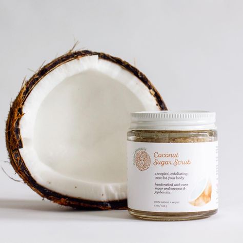 A tropical exfoliating treat for your body ~ Warning: you might go coco-nuts for this body scrub, especially if you like piña coladas and exfoliating your skin. Organic and Fair Trade Certified natural cane sugar gently exfoliates while certified organic coconut and jojoba oils moisturize, making skin soft and smooth. Coconut Sugar Scrub, Coconut Scrub, Organic Body Scrub, Coconut Scent, Natural Face Cleanser, Baking Soda Shampoo, Coconut Butter, Cane Sugar, Plastic Jars