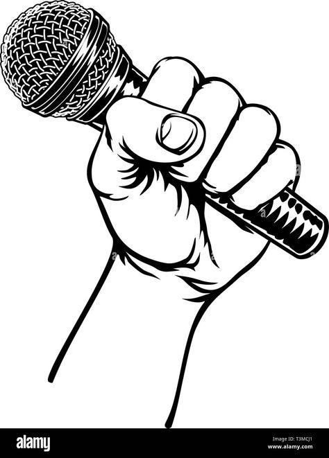 Download this stock vector: Hand Holding Microphone - T3MCJ1 from Alamy's library of millions of high resolution stock photos, illustrations and vectors. Hand Holding Microphone Drawing, Holding Microphone Reference, Hand Holding Microphone, Microphone Art, Microphone Illustration, Microphone Drawing, Holding Microphone, Microphone Logo, Microphone Vector