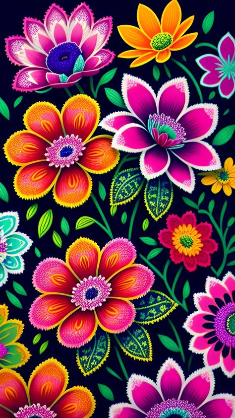 Mexican Art Flowers, Mexican Flower Pattern, Mexican Flower Art, Mexican Design Pattern, Mexican Flowers Art, Traditional Mexican Pattern, Mexican Folk Art Flowers, Mexican Pictures, Spanish Flowers