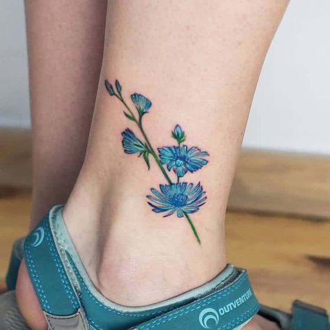 24 Gorgeous Botanical Tattoos by Anna Botyk | Page 2 of 2 | TattooAdore Chicory Tattoo, Tattoo Ideas With Mom, Tattoo Leg Woman, Chicory Flower, Simple Lotus Tattoo, Wheat Tattoo, Botanical Tattoo Design, Rose Tattoo On Arm, Botanical Tattoos