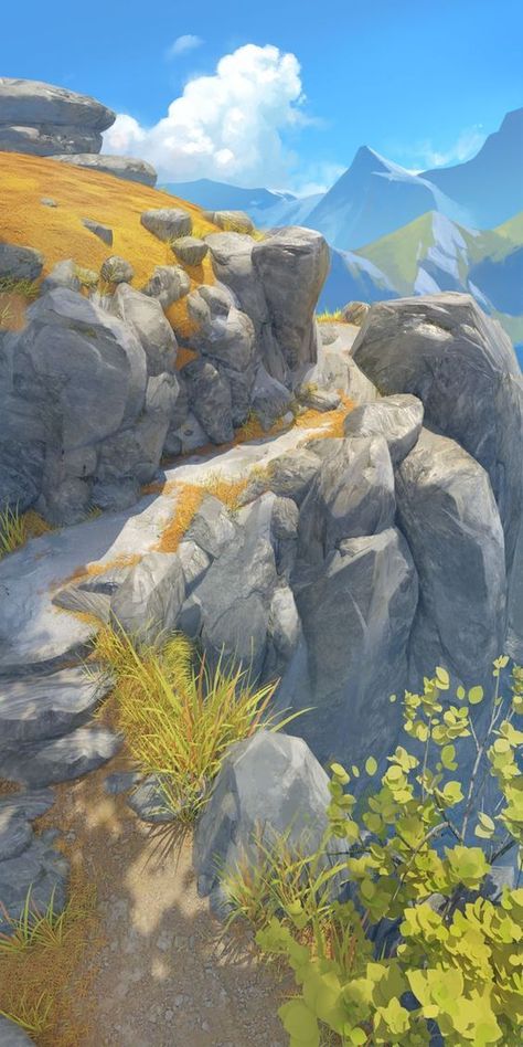 Rocks And Mountains, Environment Painting, Ghibli Artwork, Image Nature, Rpg Map, Landscape Concept, Scenic Art, Game Concept Art, Environment Art