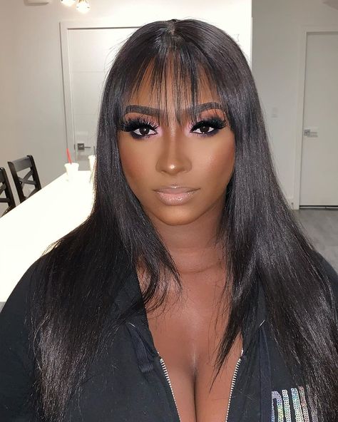 Human Hair Wigs With Bangs, Straight Human Hair Wigs, Human Hair Color, Lace Frontal Wigs, Glam Makeup Look, Looks Black, Wigs For Women, Straight Human Hair, Hair Lace