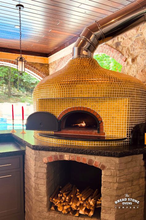 Brick Ovens, Stone Oven, Commercial Ovens, Gold Tile, Yellow Tile, Brick Oven, Oven Canning, Wood Fired Oven, Pizza Oven