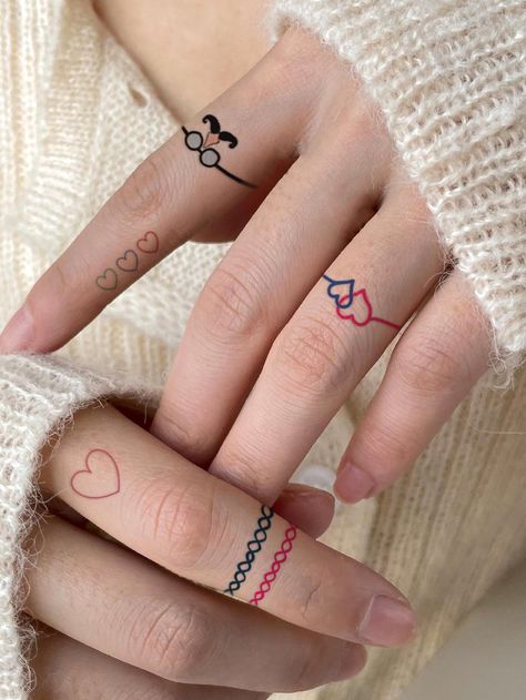 Multicolor  Collar  Paper  Sticker Embellished   Beauty Tools Tiny Flower Tattoos, Wedding Band Tattoo, Tiny Heart Tattoos, Tattoo Heart, Heart Tattoos, Love Tattoo, Realistic Tattoo, Army Wallpaper, Band Tattoo