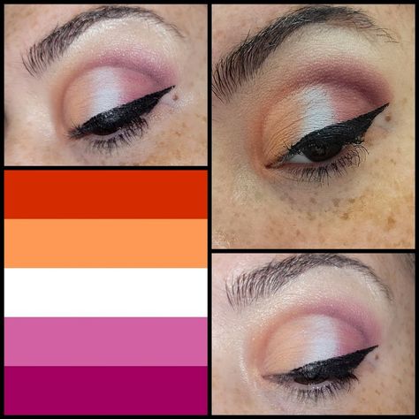 Lesbian Flag Inspired Makeup, Lesbian Flag Eyeshadow, Lesbian Flag Makeup, Lesbian Makeup, Pride Eyeshadow, Pride 2023, Lesbian Pride Flag, Cute Eyeshadow Looks, Pride Makeup