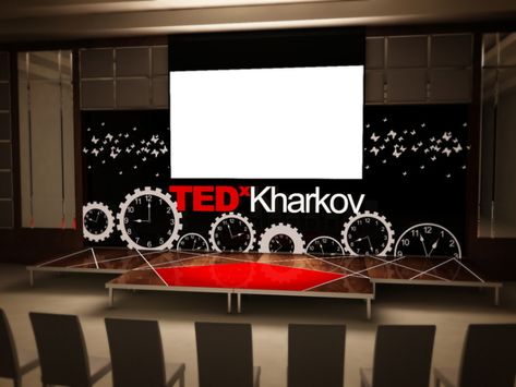 TEDx Stage design by Vira Aharkova at Coroflot.com Conference Stage Design, Summit Stage, Conference Stage, Stage Lighting Design, Corporate Events Decoration, Stage Design Ideas, Stage Set Design, Event Stage, Church Stage