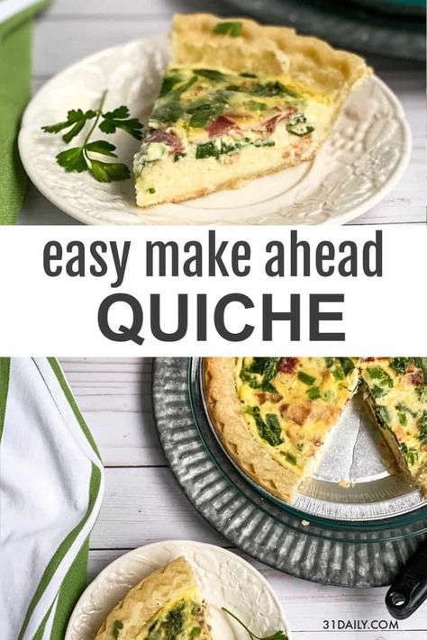 Make Ahead Quiche, Quiche Brunch, Quiche Spinach, Quiche With Bacon, Spinach Quiche Recipes, Bacon Quiche, Cheese Spinach, Healthy Freezer Meals, Spinach Quiche