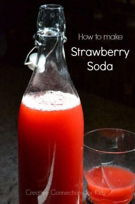 How to make fermented Strawberry Soda, it is so good! Creative Connections for Kids Soda Ideas, Fruity Drink Recipes, Diy Kids Kitchen, Desert Drinks, Strawberry Soda, Kefir Recipes, Drink Syrups, Homemade Liquor, Homemade Soda