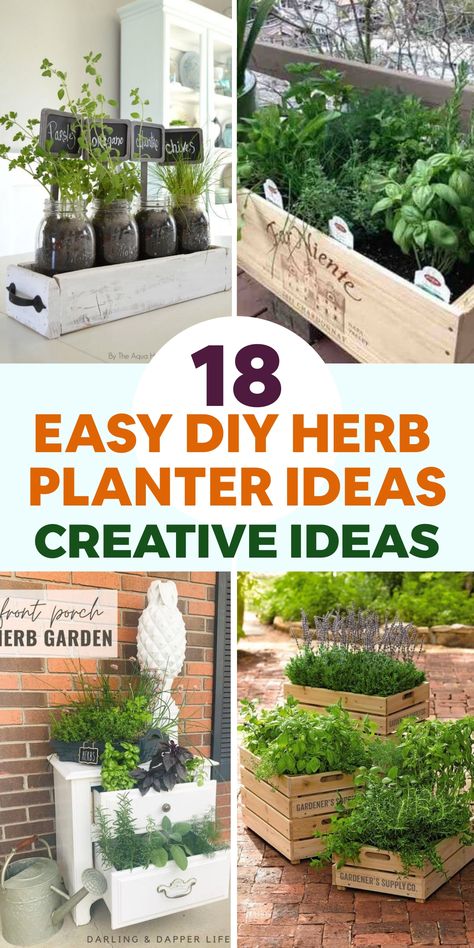 Enhance your home décor with these simple DIY herb planter concepts that infuse a breath of freshness and liveliness into your living area. Show off your gardening skills by constructing an elegant hanging herb garden from a repurposed wooden ladder or frame, adorned with small pots or mason jars holding fragrant herbs, creating a vertical garden that serves as a chic and space-efficient herbal showcase in your kitchen or dining zone. Herb Planter Ideas, Diy Herb Planter, Diy Entry Table, Jungle Theme Decorations, Diy Baby Shower Games, Mason Jar Planter, Hanging Herb Garden, Diy Headboard Upholstered, Diy Loft Bed