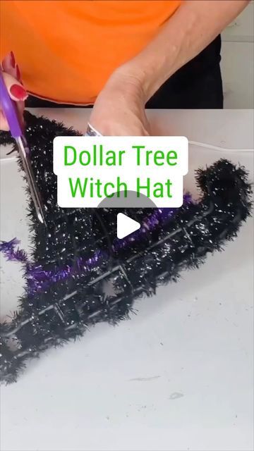 Olivia Parazine on Instagram: "Transforming Dollar Tree witch hat into a cute wreath - easy and budget-friendly DIY! 🎃🧙‍♀️ #DIY #DollarTreeFinds #dollartree #dollartreediy #DollarTreeCrafts #dollartreefall #dollartreehalloween" Dollar Tree Wire Witch Hat Form, Dollar Store Witches Hat Wreath, Witch Hat Dollar Tree Diy, Halloween Witch Hat Wreath Diy, Dollar Tree Witch Hat Wreath Form Ideas, Witches Hat Wreath Diy, Fall Wreaths Diy Dollar Stores, Diy Halloween Wreath Dollar Tree, Witch Hat Wreath Diy