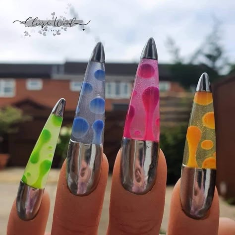 Lava Lamp Nails, Lamp Nails, Blue Highlighter, Yellow Highlighter, Diy Acrylic Nails, Nail Art Techniques, Sweater Nails, Flower Nail Art, Funky Nails