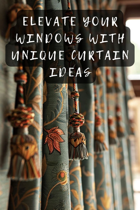 Want to drape your rooms in something special? Click to find unique curtains that add personality and flair to your interiors. Let's transform your home! 🎭🏘️ #DrapeUnique #RoomPersonality #CurtainFlair #HomeTransform #InteriorPersonality Mixing Curtains In One Room, Black Walls With Curtains, Modern Victorian Window Treatments, How To Embellish Plain Curtains, Curtain Embellishments Diy, Unique Curtain Ideas Creative, Diy Velvet Curtains, Mix And Match Curtains Ideas, Unique Valance Ideas