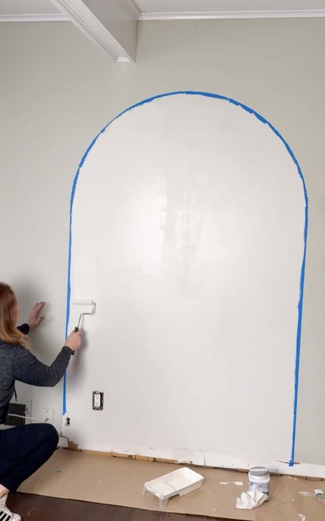 DIY painted wall arch tutorial – So easy, can be completed in 1 day! Painted Arch Accent Wall, Arch Accent Wall, Diy Painted Wall, Painted Arch, Wall Arch, Painting Trim, Painted Wall, Home Improvement Projects, 1 Day