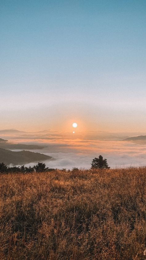 Foggy Morning Wallpaper, Sunrise Aesthetic Mountain, Foggy Sunrise Aesthetic, Morning Playlist Cover Aesthetic, Cosy Wallpaper Iphone, Outdoor Aesthetic Wallpaper, Dawn Aesthetic Wallpaper, Dawn Wallpaper Aesthetic, Iphone Mountain Wallpaper