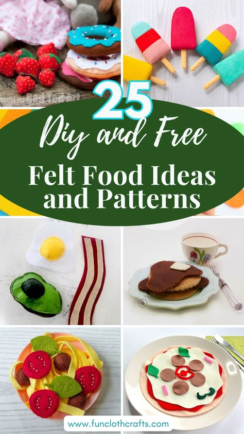 Unleash your crafting play kitchen with my collection of 25 free felt food patterns! Dive into a world of DIY delights, from felt pizza to scrumptious donuts. Explore endless possibilities for imaginative play and Montessori-inspired learning. Download your free patterns and let the crafting feast begin! 🍕🧁 Dollar Tree Play Kitchen Accessories, Pizza Felt Pattern, Diy Felt Pie Play Food, Sewing Food Toys, Making Felt Play Food, Felt Veggies Diy, Diy Felt Bread, Fabric Food Toys, Diy Felt Fruit