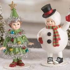 Bethany Lowe Seasonal Figurines and Collectibles | Cuddle Decor Folk Art Decor, Bethany Lowe Designs, Gold Glitter Stars, Oh Christmas Tree, Snowman Figurine, Silver Tinsel, Bethany Lowe, The Snowman, Christmas Figurines