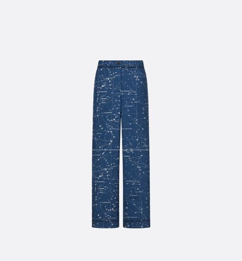 Dior Chez Moi Pants Blue Dior Zodiac Silk Twill | DIOR Zodiac Pants, Dior Zodiac, Blue Dior, White Bralette, Christian Dior Fashion, Black Pipe, Belted Cardigan, Dior Fashion, Dior Couture