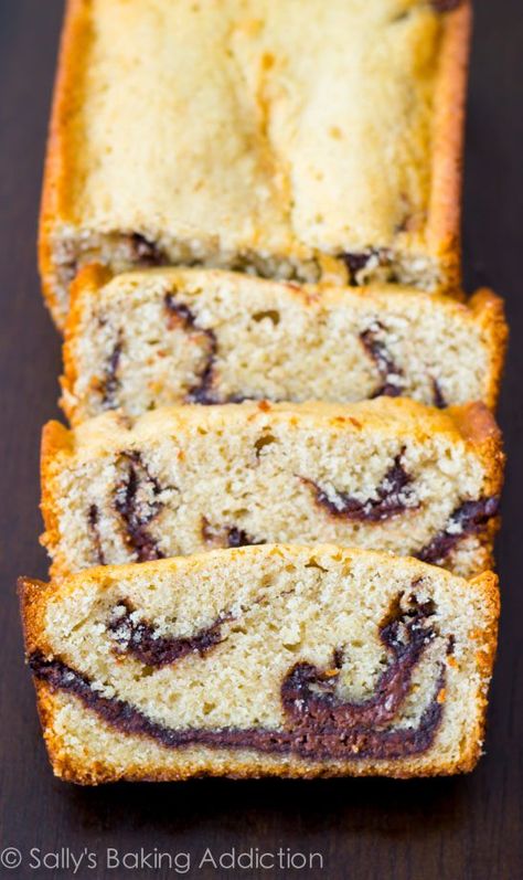 Nutella Swirl Pound Cake - Sally's Baking Addiction Nutella Swirls, Swirl Pound Cake, Sallys Baking, Sally's Baking, Nutella Recipes, Pound Cake Recipes, Tea Cakes, Sweets Treats, Pound Cake