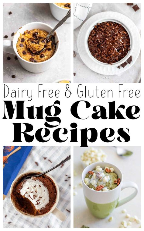 If you're looking for a quick and allergy friendly treat, mug cakes are the best! We gathered up some great dairy free and gluten free mug cake recipes for whenever the dessert mood strikes. We included plenty of nut free, vegan, and paleo recipes as well. | thefitcookie.com #dairyfree #glutenfree Allergy Friendly Cake Recipes, Gluten And Dairy Free Cake, Gluten Free Dairy Free Cake, Nut Free Desserts, Gluten Free Mug Cake, Mug Cake Recipes, Vegan Mug Cakes, Dessert In A Mug, Gluten Free Dairy Free Dessert