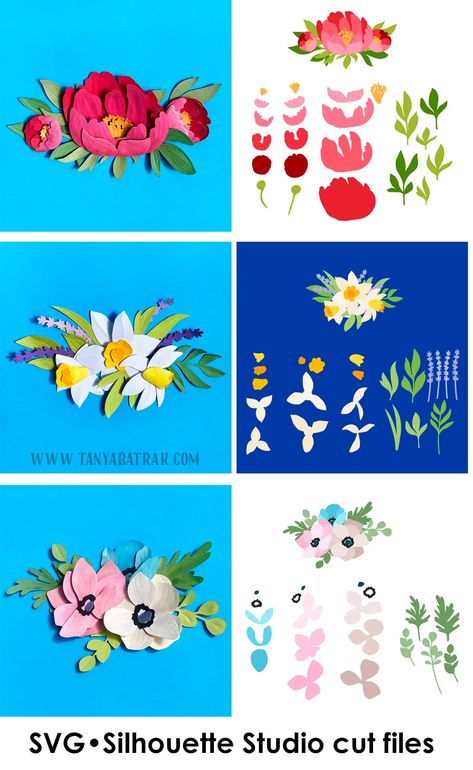 2d Paper Flowers, Paper Cut Flowers, Layered Flower Svg, Diy Flower Art, Flower Craft Paper, Paper Cut Art Templates, Cricut Flowers, Aesthetic Art Anime, Origami Flowers Tutorial