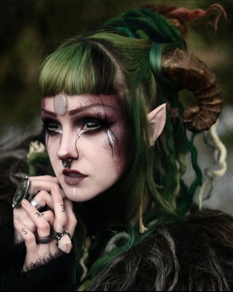 Kept for the hair colors. Huntress Makeup, Horns Costume, Ren Faire Costume, Cool Makeup Looks, Last Saturday, Halloween Make Up, Beltane, The Goat, Hair Collection