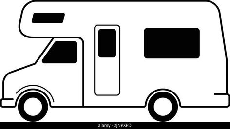 Camper Drawing Simple, Simple Camper Van, Camper Drawing, Van Drawing, Camping Illustration, Rv Vehicle, Camping Van, Camper Camping, Car Icons