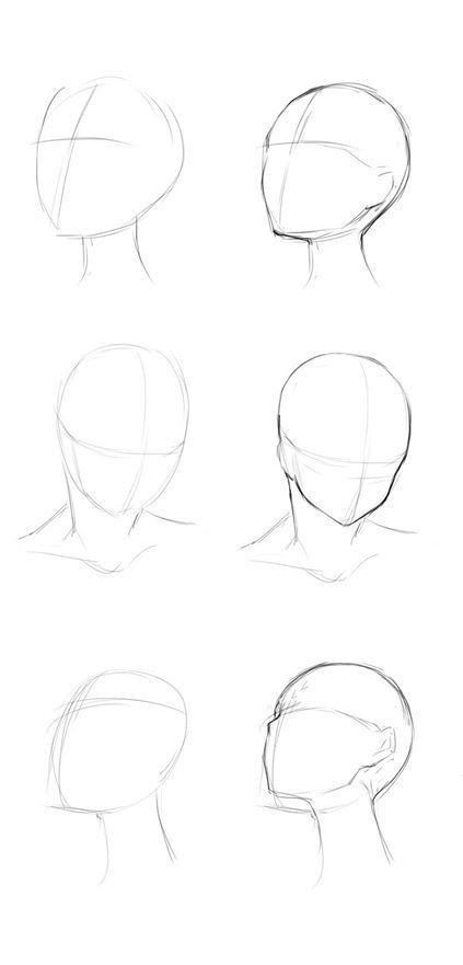 Drawing Different Head Angles, How To Draw Different Head Angles, Easy Sketches For Practice, Head Poses Sketch, Head Art Reference Drawing, Easy Head Tutorial Drawing, Angles For Drawing, Head Design Drawing, Head From All Angles Reference