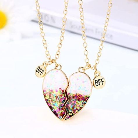 Magnetic Bff Necklaces: With A Small Magnet In The Middle, It Can Hold Two Necklaces Together Which Symbolizes 2 Best Friends Who Are Always Together. High Quality: Made Of High Quality Alloy, Durable And Hypo-Allergenic, Will Not Turn Your Neck Green. Cute Design: Our Set Includes 2 Pieces Sequin Heart Shape Pendants With 20inch Adjustable Rolo Chain. Idea Gift: These Cute Necklace Can Be A Great Gift For Best Friends, Classmates, Roommates, Buds, Teenagers Or Yourself; Surprise Your Best Frien Two Necklaces Together, Bff Necklace, Pretty Watches, Bff Stuff, Bestie Stuff, Promise Necklace, 2 Best Friends, Bff Jewelry, Women Friendship