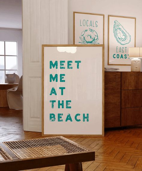 Meet Me at the Beach Print, Coastal Cowgirl Wall Art, Simple Beach Themed Printable, Beach House Wall Art Set, East Coast Printable - Etsy Meet Me At The Beach, Cowgirl Wall Art, Blue Typography, Poster Beach, Beach House Wall Art, Light Blue Walls, House Wall Art, Beach Posters, Ocean Wall Art