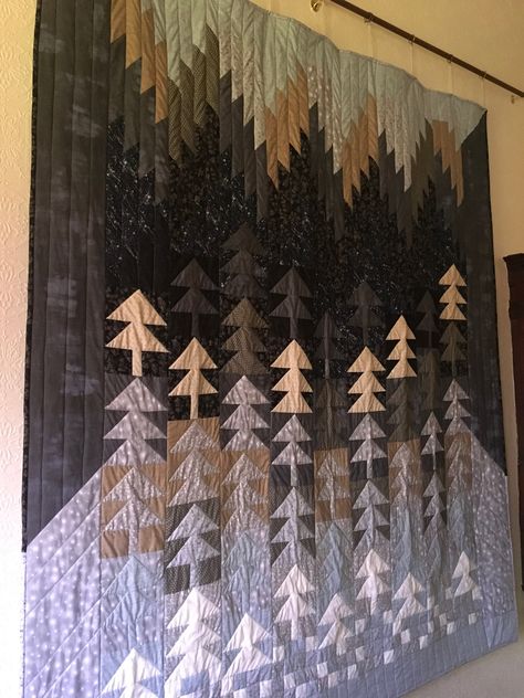 Winter Solstice Quilt, Mens Quilts, Christmas Tree Quilts, Solstice Quilt, Mountains Quilt, Orchid Decor, Mountain Quilt Pattern, Quilting Panels, Mountain Quilt