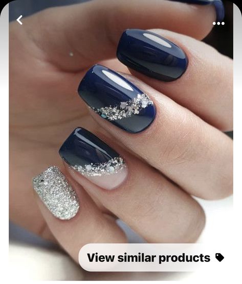 Navy And Silver Nails, Navy Blue Nail Designs, Blue Wedding Nails, Sparkle Nail Designs, Blue And Silver Nails, Silver Nail Designs, Navy Blue Nails, Nails For Bride, Wedding Nails Glitter